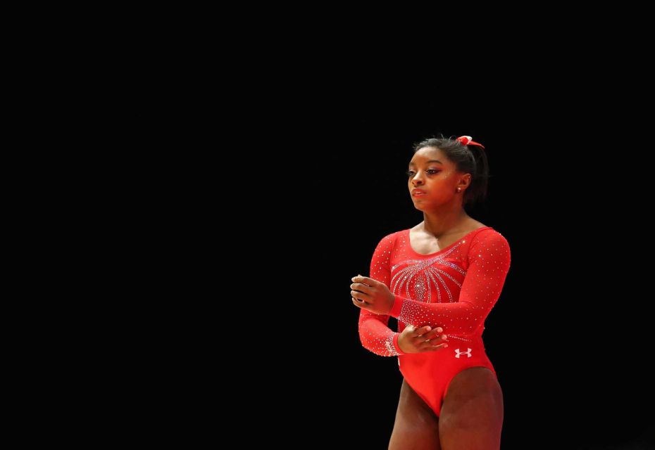 Simone Biles preparing for floor